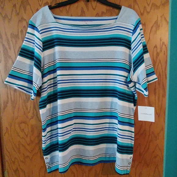 Croft /& Barrow Square Neck Cotton Knit Tee Top Womans Plus 1X 2X 3X New $24